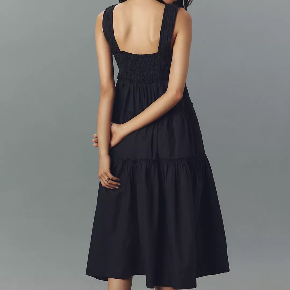 Anthropologie Helena Square-Neck Smocked Tiered Midi Dress - Picture 3 of 4